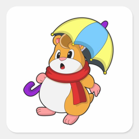 Hamster bij Regen met Umbrella Vierkante Sticker (Voorkant)
