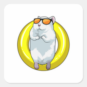 Hamster bij zwemmen met Swim ring Vierkante Sticker
