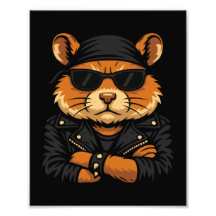 Hamster Biker Rider Leather Jacket Attitude Foto Afdruk