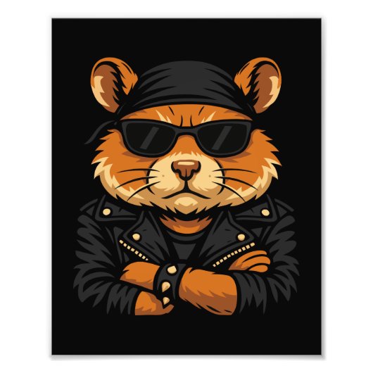 Hamster Biker Rider Leather Jacket Attitude Foto Afdruk (Voorkant)