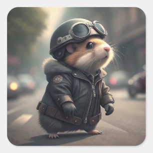Hamster Biker Vierkante Sticker