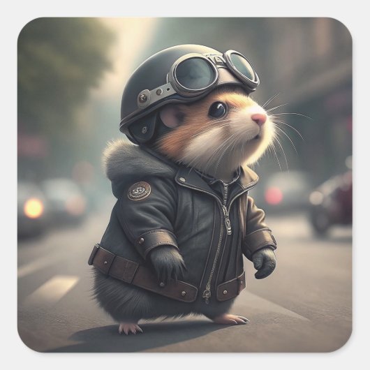 Hamster Biker Vierkante Sticker (Voorkant)