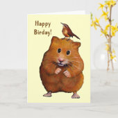 Hamster & Bird: Happy Bird Day, Birthday Kaart (Gele Bloem)