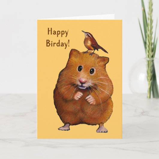 Hamster & Bird: Happy Bird Day, Birthday Kaart (Voorkant)