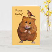 Hamster & Bird: Happy Bird Day, Birthday Kaart (Gele Bloem)