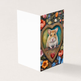 Hamster Cameo, Hart en Bloemen Portret Kaart