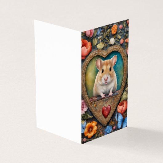 Hamster Cameo, Hart en Bloemen Portret Kaart (Buitenkant)