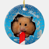 Hamster Chews Hole in kerstversiering Keramisch Ornament (Achterkant)