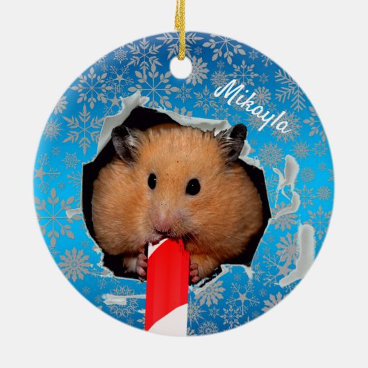 Hamster Chews Hole in kerstversiering Keramisch Ornament (Achterkant)