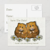 Hamster Couple, Daisies: Save the Date, Huwelijk Aankondigingskaart (Voorkant / Achterkant)