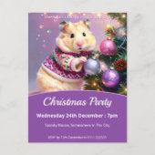 Hamster Decorating Tree Christmas Party Uitnodiging Briefkaart (Voorkant)