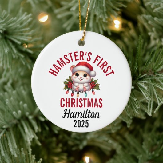 Hamster Eerste Kerstmis 2025 Keramisch Ornament (Boom)