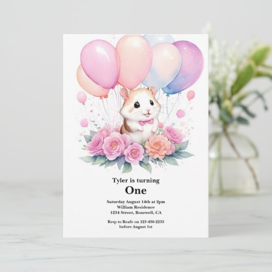 Hamster eerste verjaardag uitnodiging (Staand voorkant)