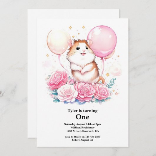 Hamster eerste verjaardag uitnodiging (Voorkant / Achterkant)