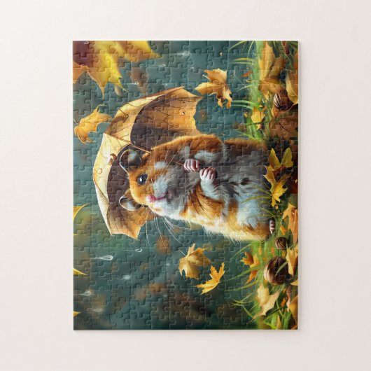 Hamster en blad paraplu legpuzzel (Verticaal)