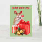 Hamster- en kerstcadeautjes feestdagen kaart (Voorkant)
