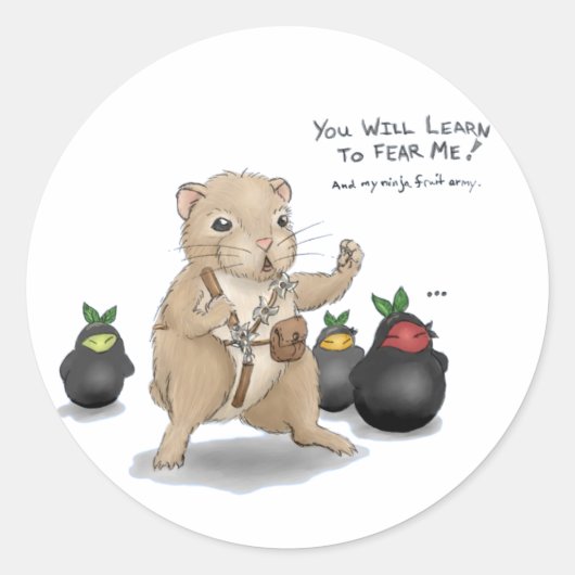 Hamster en Ninja Fruit Ronde Sticker (Voorkant)