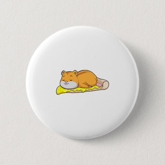 Hamster en Pizza met kaas Ronde Button 5,7 Cm (Voorkant)