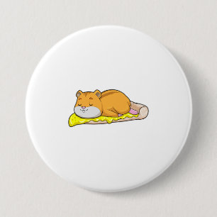 Hamster en Pizza met kaas Ronde Button 7,6 Cm