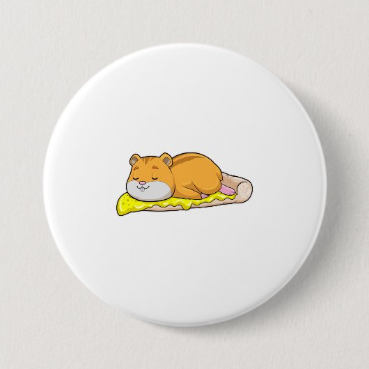 Hamster en Pizza met kaas Ronde Button 7,6 Cm (Voorkant)