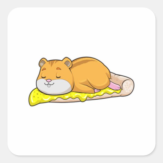 Hamster en Pizza met kaas Vierkante Sticker (Voorkant)