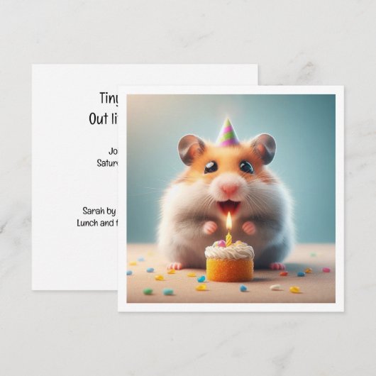 Hamster eten taart verjaardag uitnodiging (Voorkant / Achterkant)