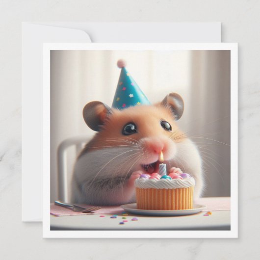 Hamster eten taart verjaardag uitnodiging (Voorkant)