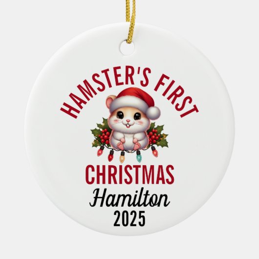 Hamster First Christmas 2025 Keramisch Ornament (Voorkant)