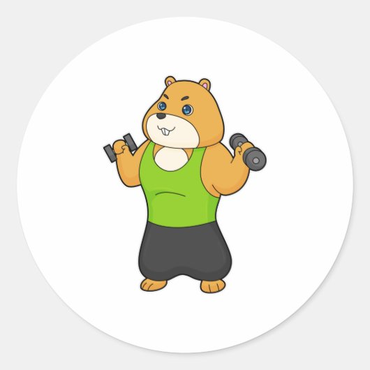 Hamster Fitness Dumbbell Ronde Sticker (Voorkant)