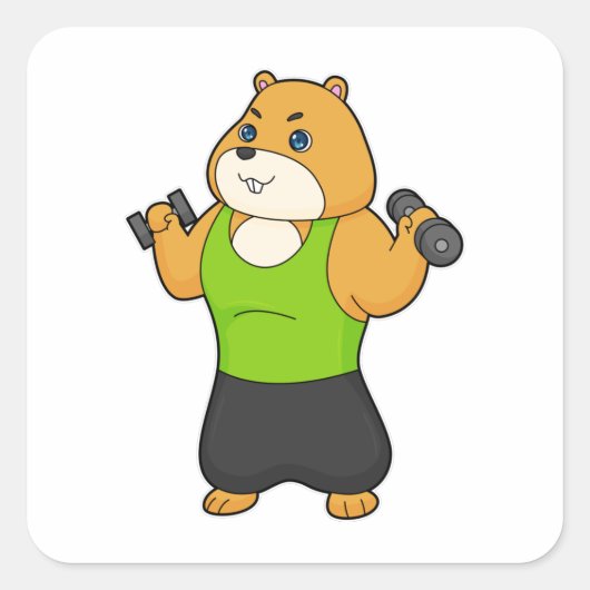 Hamster Fitness Dumbbell Vierkante Sticker (Voorkant)