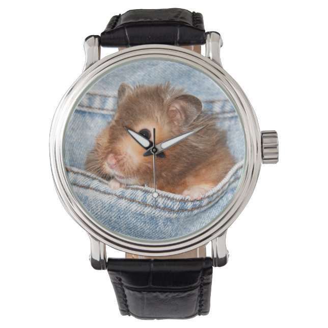 Hamster in blauwe jeans horloge (Voorkant)