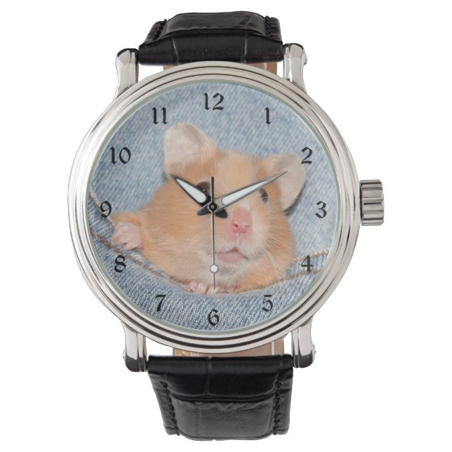 Hamster in blauwe jeans horloge (Voorkant)