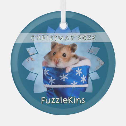 Hamster in blauwe kerstkous glas ornament (Voorkant)