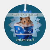 Hamster in blauwe kerstkous glas ornament (Achterkant)