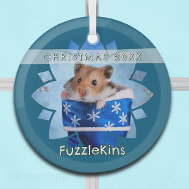 Hamster in blauwe kerstkous glas ornament