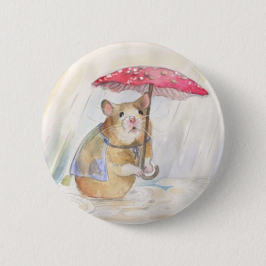 Hamster in de regen - Funny Mushroom Ronde Button 5,7 Cm (Voorkant)