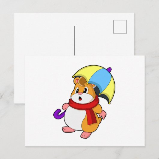 Hamster in de regen met paraplu briefkaart (Voorkant / Achterkant)