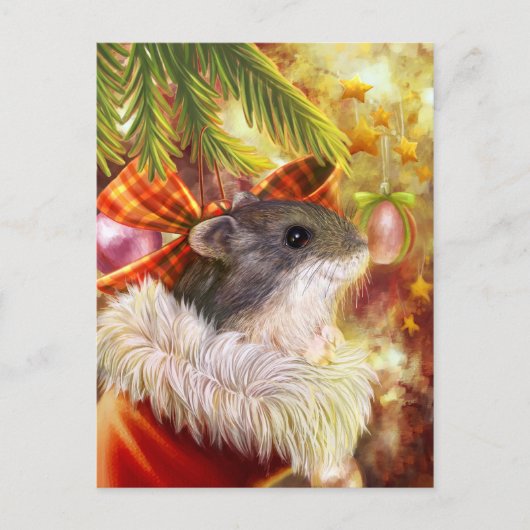 Hamster in een kerstsok realistisch schilderij feestdagenkaart (Voorkant)