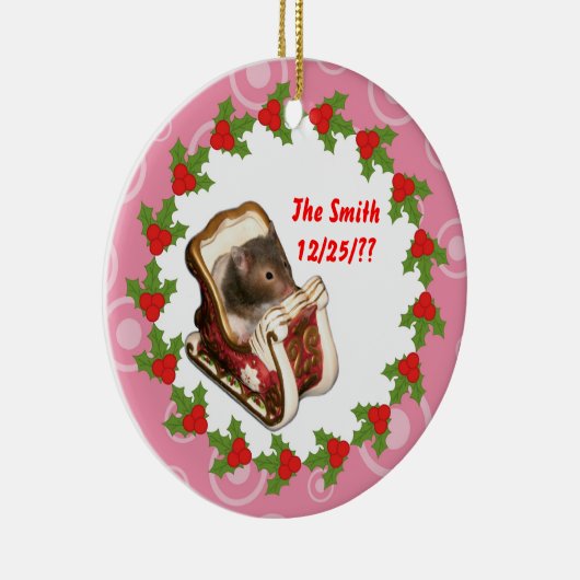 Hamster in een slede keramisch ornament (Rechts)