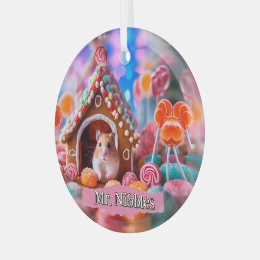 Hamster in het Gingerbread House Glas Ornament (Voorkant links)