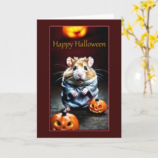 Hamster in kostuum Halloween Kaart (Gele Bloem)
