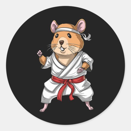 Hamster Karate Ninja Jiu-jitsu Judo Taekwondo Mart Ronde Sticker (Voorkant)