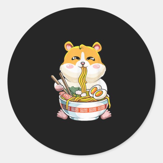 Hamster Kawaii Ramen Ronde Sticker (Voorkant)