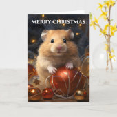 Hamster & Kerst Bauble Kerst Kaart (Gele Bloem)