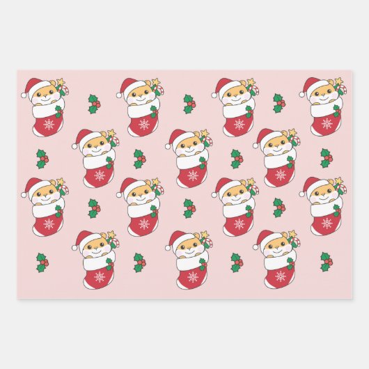 Hamster Kerstmis Winter Dieren Vakantie Hamsters Inpakpapier Vel (Voorkant 3)