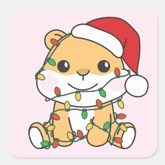 Hamster Kerstmis Winter Dieren Vakantie Hamsters Vierkante Sticker (Voorkant)