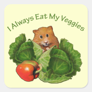Hamster: Kinderen: Ik eet altijd mijn Veggies: Voe Vierkante Sticker