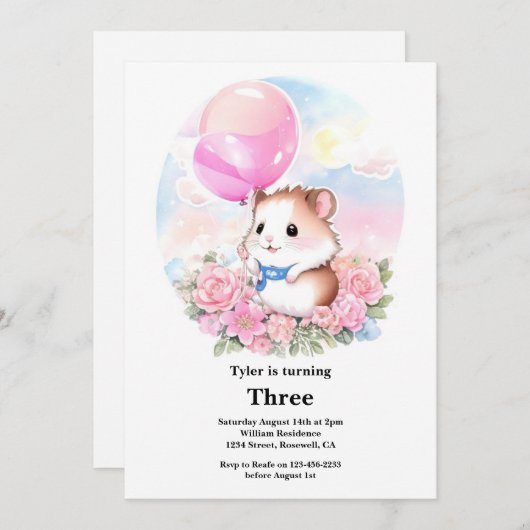 Hamster Kinderen Verjaardag Uitnodiging (Voorkant / Achterkant)