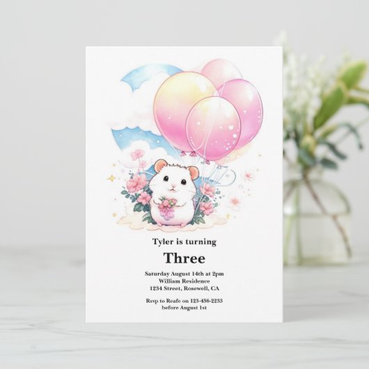 Hamster Kinderen Verjaardag Uitnodiging (Staand voorkant)