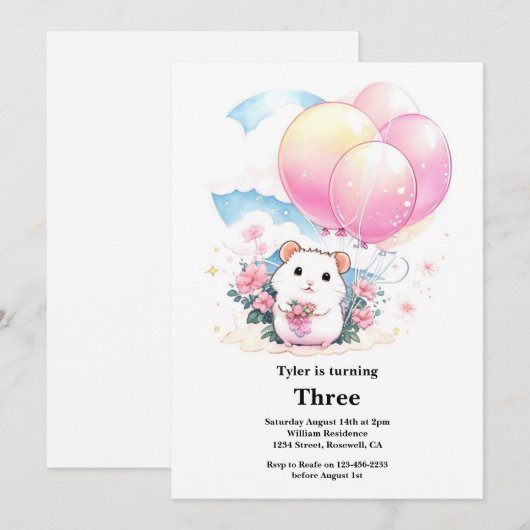 Hamster Kinderen Verjaardag Uitnodiging (Voorkant / Achterkant)